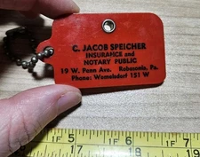 Vintage C. Jacob Speicher Insurance Robesonia Womelsdorf PA Coin Holder Keychain