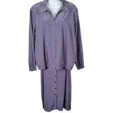 Alfred Dunner Purple vegan Suede Skirt Set Embroidered Jacket Size 14 2pc Vtg