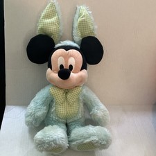 VTG DISNEY STORE MICKEY MOUSE EASTER BUNNY OUTFIT GINGHAM Blue Green 14" Plush  