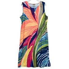Chico’s Slinky Knit Midi Tank Dress Size 3/XL Rainbow Tropical Print Sleeveless