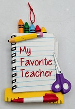 Teacher Ornament Christmas Gift Resin Ribbon 3.5" World's Best Teacher