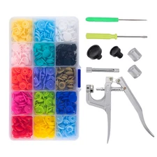 Snap Buttons Press Tool Kit with Fastener Pliers 15 Colors × 10 Sets Each