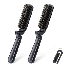 2Pcs Travel Hair Brush, Mini Folding Hair Brush Collapsable Boar Bristles Hair C