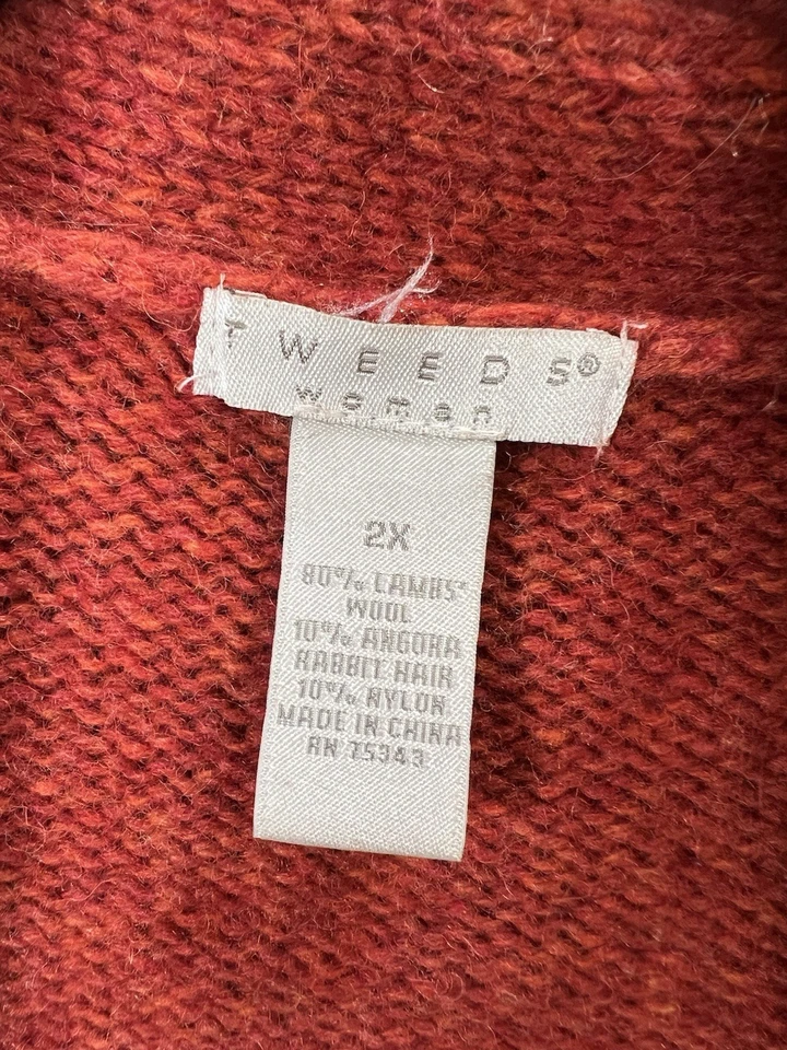 Cardigã feminino Tweeds lã de cordeiro suéter tamanho 2X laranja queimado vibrante mínimo - Imagem 3 de 4