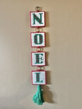 Handmade NOEL Needlepoint Wall Hanging Decoration White Green Red Christmas