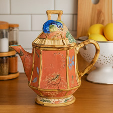 Tracy Porter Artesian Road Teapot w/Lid Handpainted Peacock Whimsical Boho 3 Cup