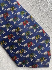 St Michael Marks Spencer Necktie Silk Elephants Blue 3.5 X 57.5” Trunks Up U.K.