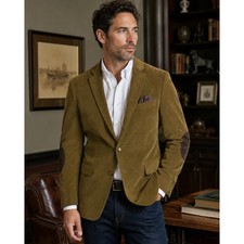 Lauren Ralph Blazer Men 46R Brown Corduroy Sport Coat Elbow Patch Cotton Stretch