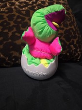 1992 Puffalump Fisher Price Baby Dinosaur w/ Egg T-Rex Green Pink Nylon Squeaks
