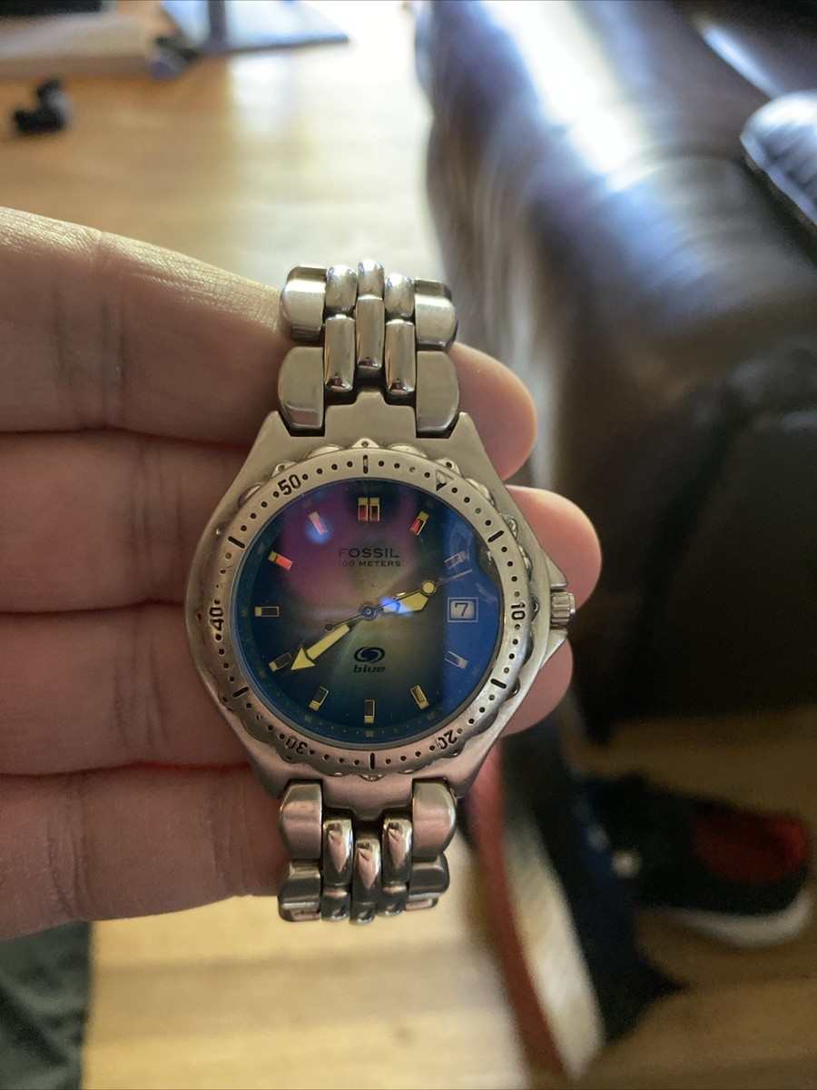 Vintage Fossil Blue AM-3483 Diver Watch Blue Dial w/ Original