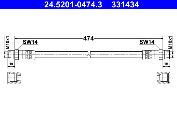 Front ATE 24.5201-0474.3 Brake Hose for MERCEDES-BENZ