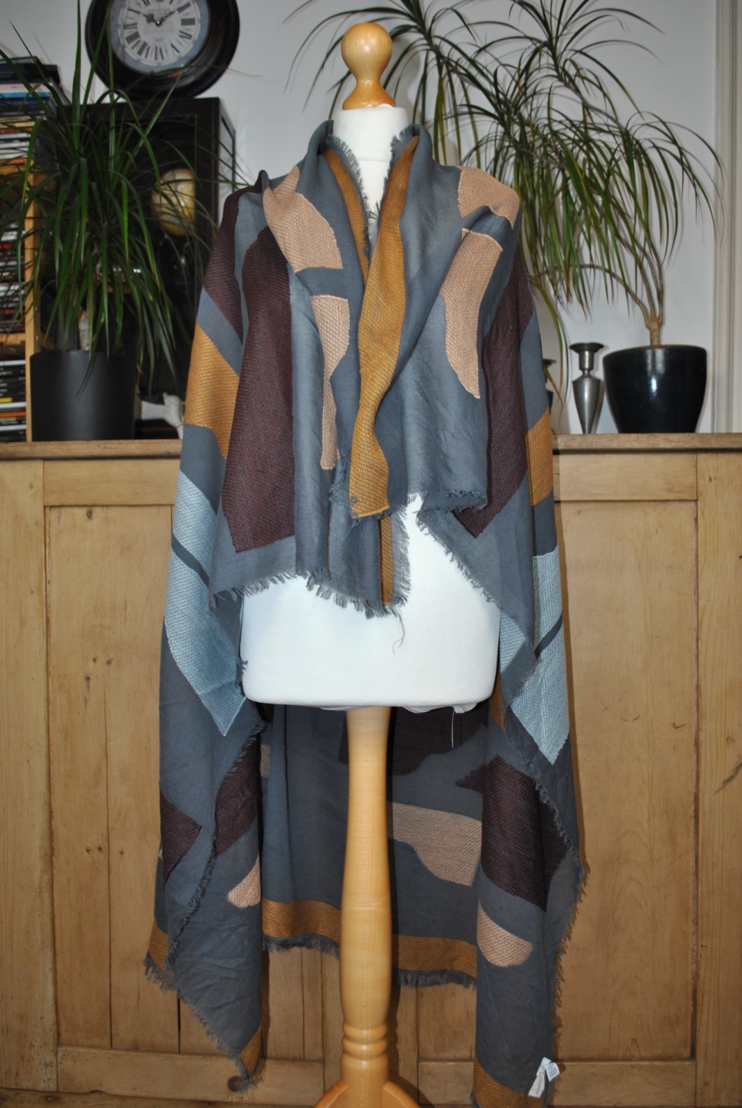 Universal Thread Large Square Scarf Blue‑Grey Bro… - image 2