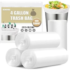 Small 4 Gallon Trash Bags 100 Count White Garbage Can Liners for Office Bedroom