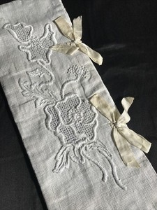 Antique Victorian Embroidered Glove Keeper Envelope Silk Lined Muslin