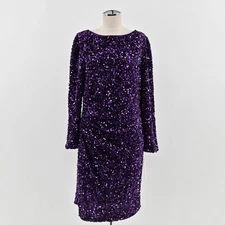 Nanette Lepore Purple Sequin Velvet Dress Size 12 Ruched Cocktail Party Sheath