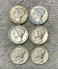 Old U.S. coins lot of 6 - Mercury  dimes, All 90% Silver, Very Nice Condition.
