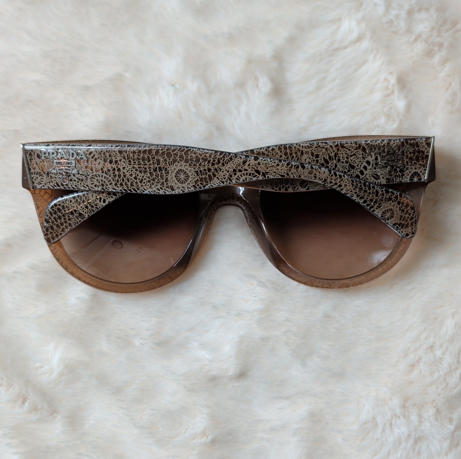 Prada Cat Eye Lace Pattern Brown Gradient Sunglas… - image 3