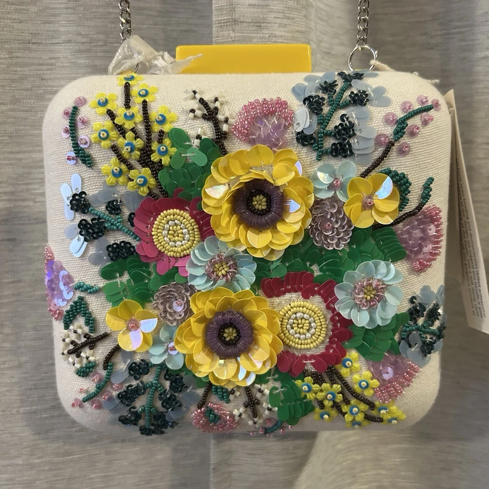 Bolso clutch hecho a mano en la India floral con cuentas caja cuadrada nuevo con etiquetas Foto 4 de 4