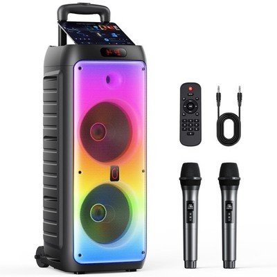 FanFun Karaoke Machine System w/2 Microphones+ Party Bluetooth Speaker Subwoofer