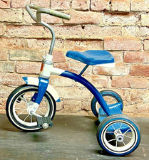 VINTAGE 1970's AMF Junior Metal Tricycle Blue Steel Kids Trike Original Patina