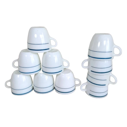 (Set of 10) Vtg Pyrex 723 Anchor Hocking 910 Coffee Mugs Corning Blue Line 3.5"