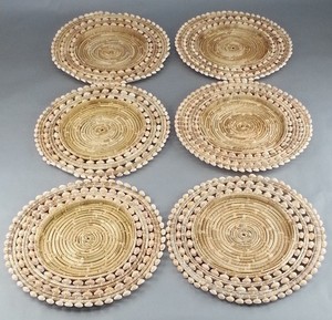6 Piece Woven Plate Charger Placemat Trivet With Real Shell Embellishment Rim