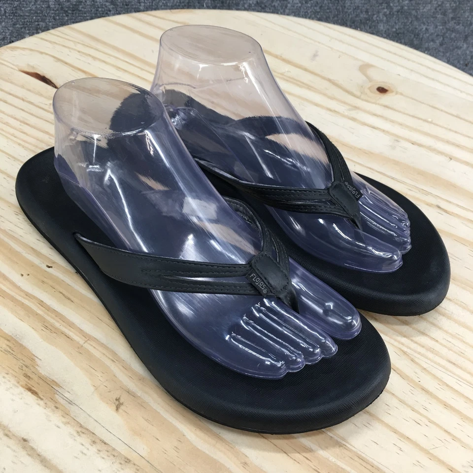Босоножки Flojos женские 10 шлепанцев черные искусственная кожа носок повседневные туфли на плоской подошве - Изображение 3 из 4