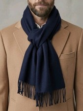 Stewart of Scotland Flannel 100 Merino Wool Scarf Navy Blue 11" 72" Excellent