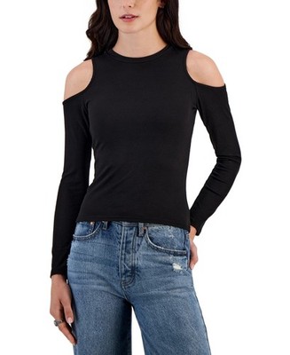 Just Polly Junior's Cold Shoulder Ribbed Basic T-Shirt, Black, Size- Small