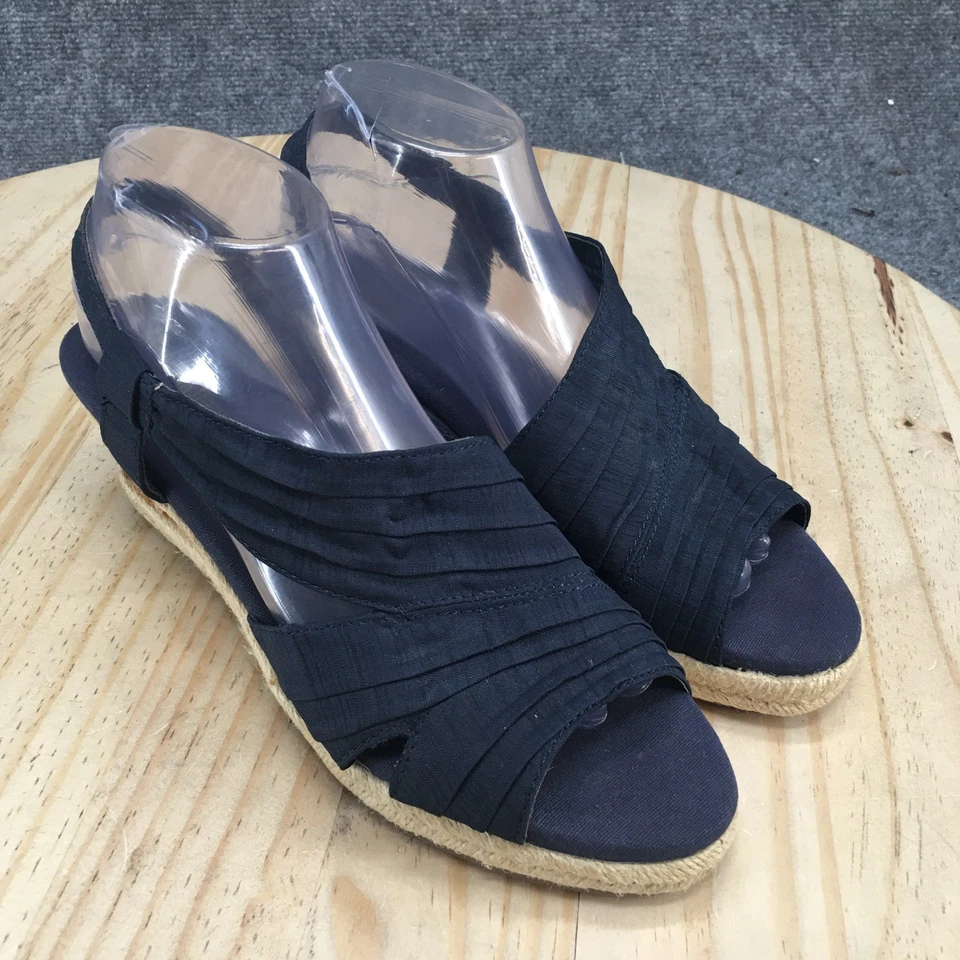 Sandalias Naturalizer Mujer 9.5 M Banna Slingback Alpargata Cuña Tela Azul Foto 3 de 4