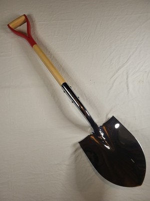 RAZOR-BACK VINTAGE Chrome Ceremonial Shovel, 14ga, RED D Hndl, 42'' Lgth- Unique!