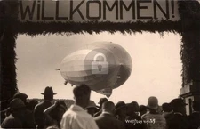 Zeppelin Willkommen Welt Flug 1929 Friedrichshafen RPPC Photo Postcard COPY
