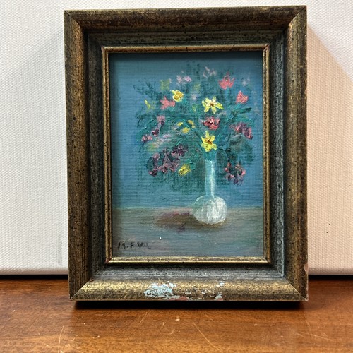 Vintage Framed Art Floral Small 6 x 5 Gallery Wall Accent Turquoise Pink Yellow - Picture 5 of 8