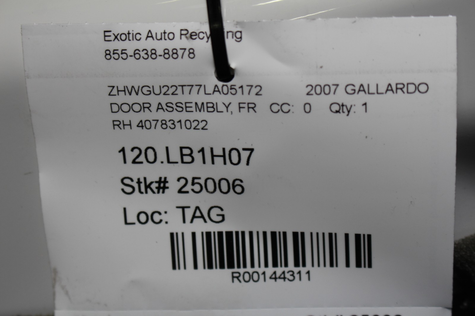 Lamborghini Gallardo, Spyder, RH, Right, Front Door Shell, Used, P/N 407831022