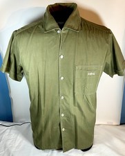 Vintage Mens LANCER Rockabilly Mod Atomic MCM Rayon Gabardine Loop Collar Shirt