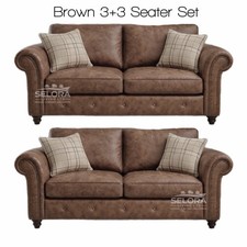 Oakley 3+2 Seater Sofa Set Tan Brown Grey Black Chesterfield Leather Suede
