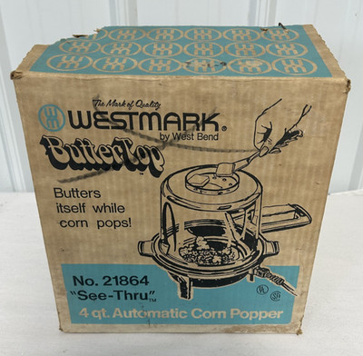 Vintage West Bend WESTMARK Electric 4 Qt Corn Popper # 21864 with Popcorn NOS
