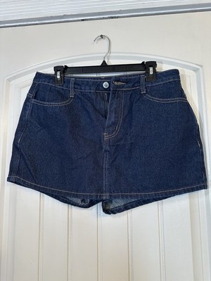 New Missguided sz L Jean Skirt Skort or Shorts blue Denim not stretchy [31]