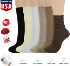 6× Women Cute Crew Socks Neutral Cotton Slouchy Loafer Boot Dress Slouch Socks
