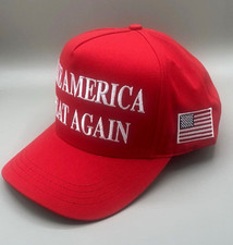 Red MakeAmericaGreatAgain Embroidered Hat US Flag Patch 45-47 Made in USA