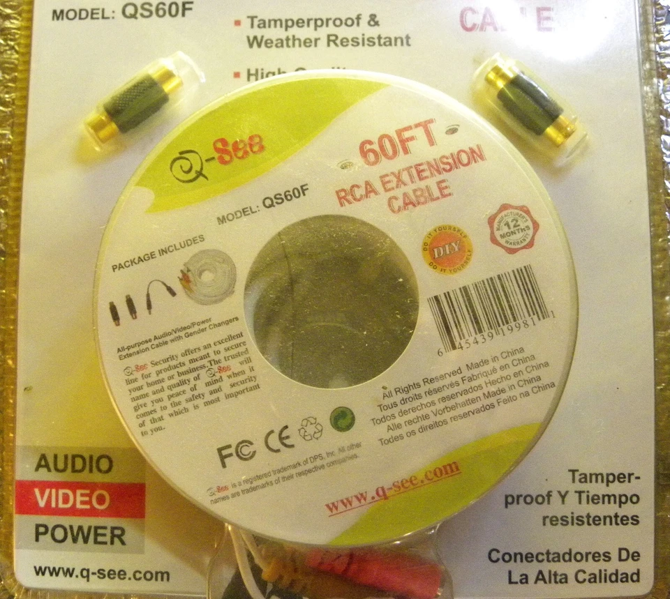NEW Old Srock GENUINE Q-SEE QS60F 60 FT RCA EXTENSION CABLE SEALED - Image 3 of 3