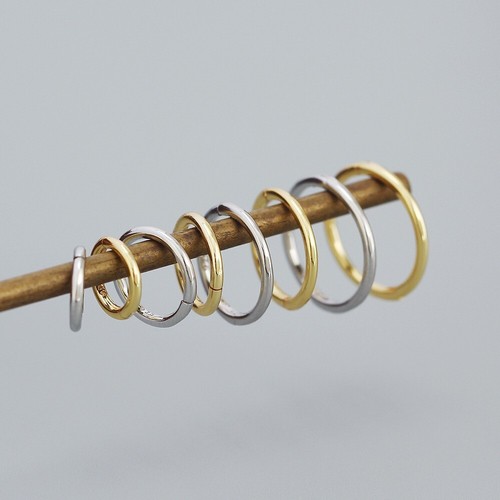 9ct Yellow Gold on Silver 14.5mm Hinged Sleeper Hoop Earrings - Picture 4 of 7