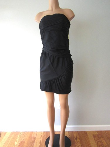 Catherine Malandrino Tiered Ruched Drape Strapless Silk Black Dress 6 $325 NWT - Picture 2 of 11