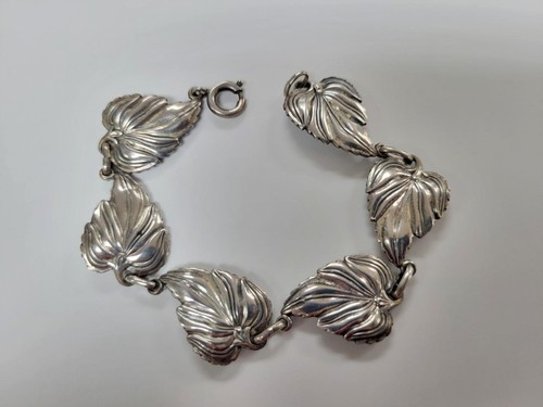 Danecraft Sterling Silver Leaf Link Bracelet 7.5" ~ 17.2 g ~ 10-E918 - Picture 2 of 7