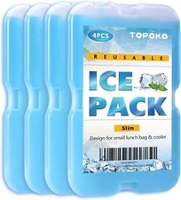 TOPOKO Ice Packs for Lunch Bags, Cooler, Freezer thick, 4 pack blue 