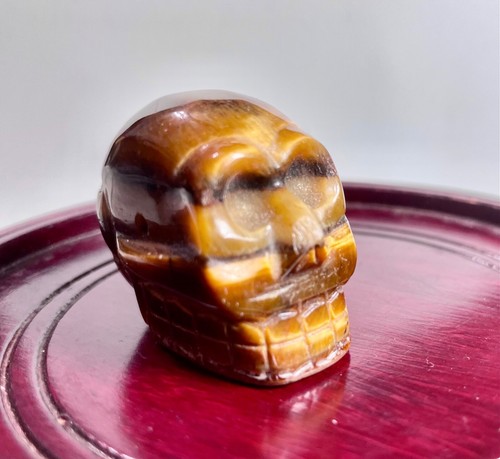 Gold Blue Tiger Eye Carved Skull Pendant 1.5inch 1.9oz Reiki Healing Crystal - Picture 7 of 8