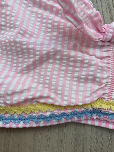 Crewcuts J. Crew J.Crew Girls Pink & White Striped Seersucker Bikini Size 12 Pol - Picture 2 of 7