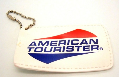 Vintage American Tourister Luggage Label Name Tag Red White Blue with chain - 第 1/3 張圖片