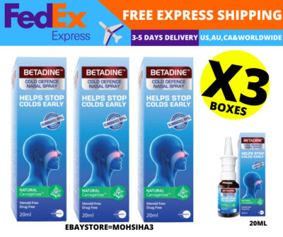 3  X BETADINE (20ml)  ADULT COLD DEFENSE NASAL SPRAY -FREE EXPRESS SHIP
