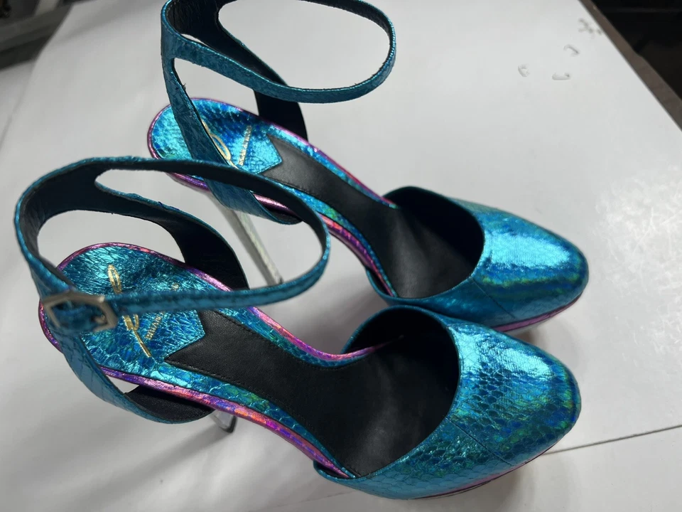 Brian Atwood Heels Fontenay Hologram Snakeskin Platform Pump 7 5” Shoes - Image 3 of 4